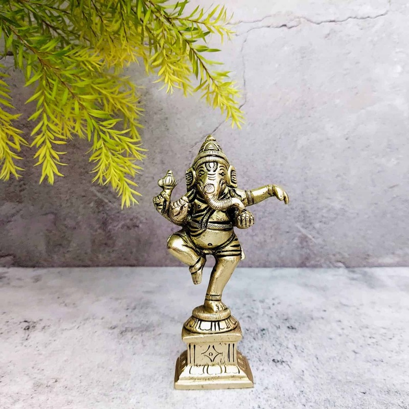 Brass Dancing Ganesh Idol - 5 inch Height | Beautiful Brass Dancing Ganesh Idol for Home Decor