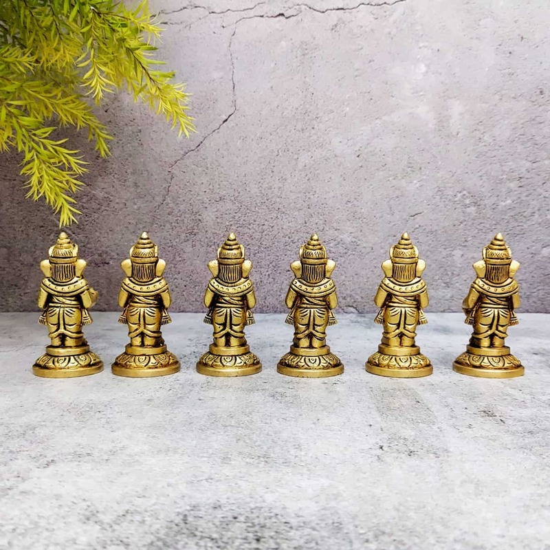 Brass Ganesh Musical Set of 6 pieces - 3 inch Height | Traditional Brass Ganesh Musical Set of 6 pieces - Buy Online