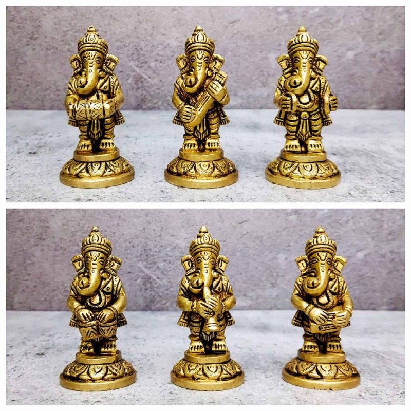 Brass Ganesh Musical Set of 6 pieces - 3 inch Height | Traditional Brass Ganesh Musical Set of 6 pieces - Buy Online