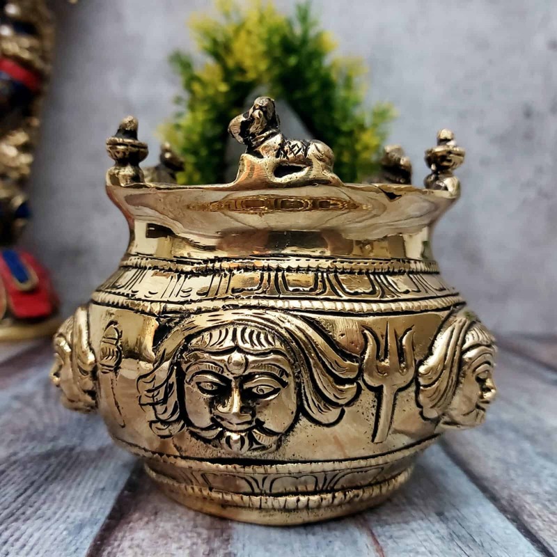 Brass Nandi Kalash for Religious Offerings - 4 inch Height | Auspicious Brass Nandi Kalash for Pooja - Shop Now
