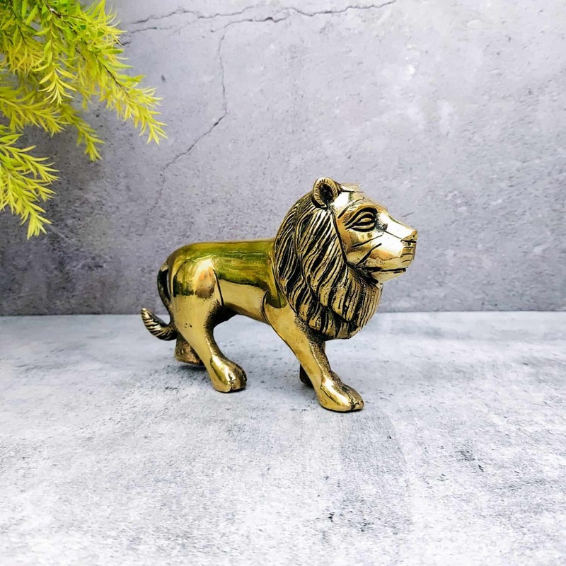 Brass Lion Statue - 4.5 inch Height | Decorative Brass Lion Statue for Home Decor - Premium Quality