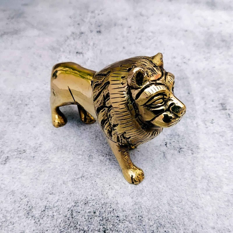 Brass Lion Statue - 3.2 inch Height | Majestic Brass Lion Statue for Decor - Buy Online
