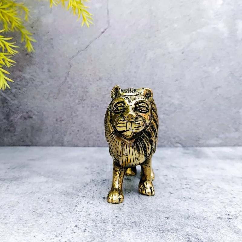 Brass Lion Statue - 3.2 inch Height | Majestic Brass Lion Statue for Decor - Buy Online