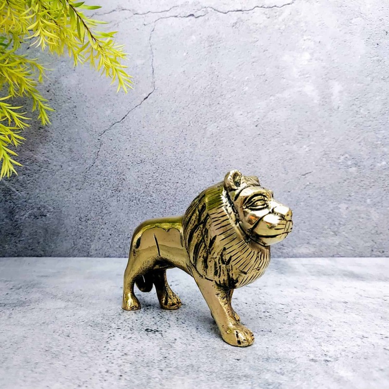 Brass Lion Statue - 3.2 inch Height | Majestic Brass Lion Statue for Decor - Buy Online