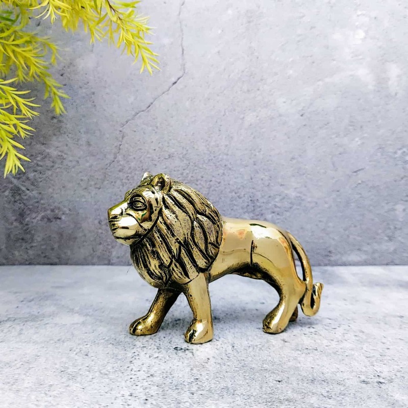 Brass Lion Statue - 3.2 inch Height | Majestic Brass Lion Statue for Decor - Buy Online
