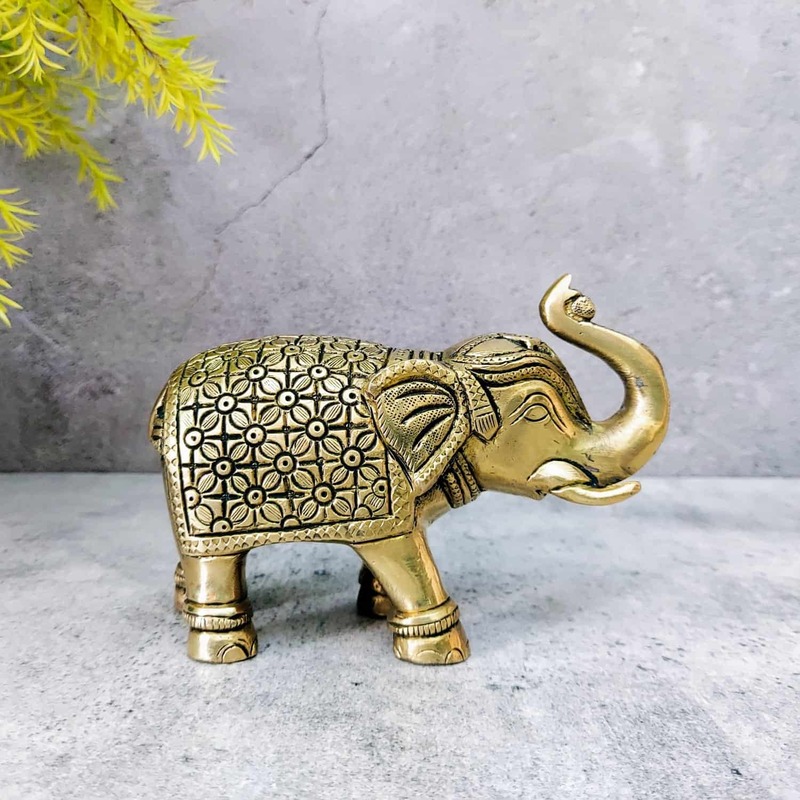 Brass Elephant - 3.8 inch Height | Elegant Brass Elephant Figurine for Decor