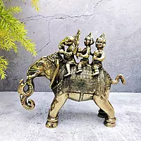 Brass Ganesh Riddhi Siddhi Riding on Elephant - 8 inch Height | Divine Brass Ganesh Riddhi Siddhi Riding on Elephant - Shop Now