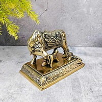 Brass Vishnu and Krishna Kamadhenu / Cow and Calf - 5.2 inch Height | Sacred Brass Vishnu and Krishna Kamadhenu / Cow and Calf Idol - Premium Quality