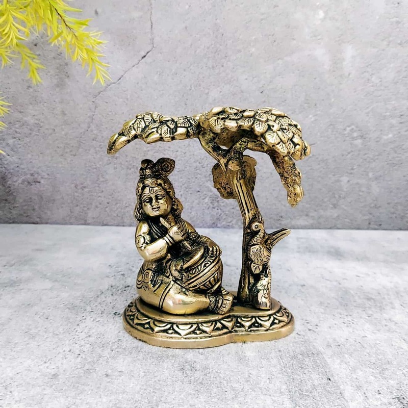Brass Bala Gopal Under A Tree - 5 inch Height | Adorable Brass Bala Gopal Under A Tree Idol - Buy Online