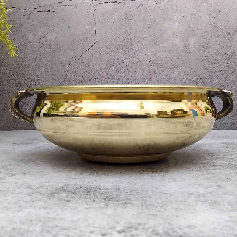 Brass Plain Urli Pot - 10 inch Diameter | Handcrafted Brass Urli Pot for Festive Decor