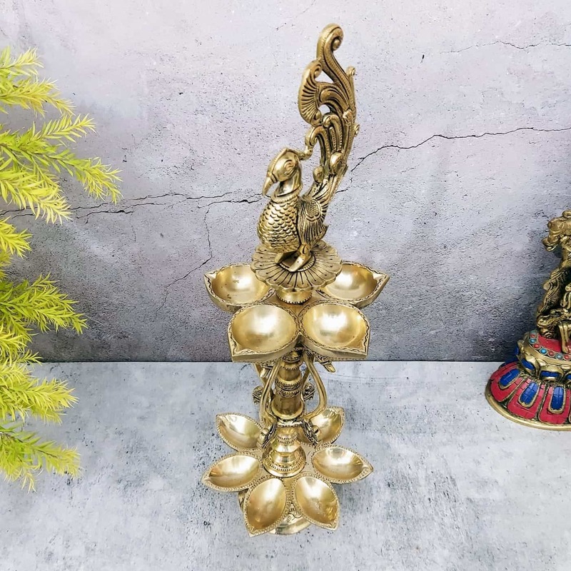 Brass Peacock Lamp - 21 inch Height | Elegant Brass Peacock Table Lamp for Home