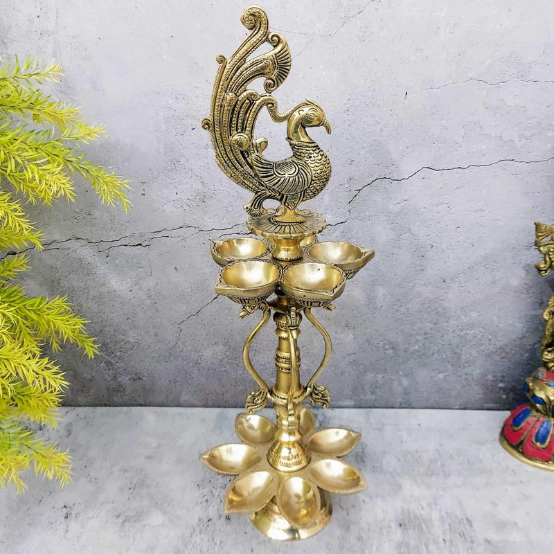 Brass Peacock Lamp - 21 inch Height | Elegant Brass Peacock Table Lamp for Home