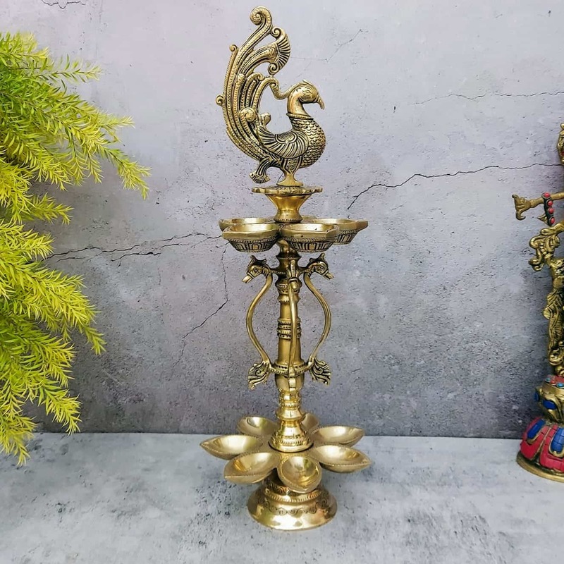Brass Peacock Lamp - 21 inch Height | Elegant Brass Peacock Table Lamp for Home