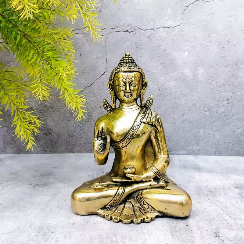 Brass Blessing Buddha - 8 inch Height | Serene Brass Buddha Statue for Peaceful Decor