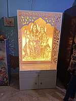 3D Corian Shiv Parivar Puja Mandir With WPC Drawer 3D Corian Shiv Parivar Puja Mandir With WPC Drawer