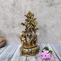 Brass Fine Cow Krishna with Flute - 12 inch Height | Artistic Beauty