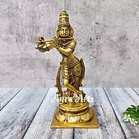 Brass Super Fine Krishna Idol - 10 inch Height | Auspicious Symbol