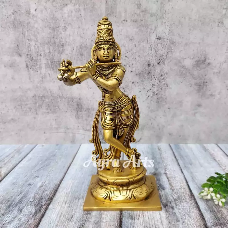 Brass Super Fine Krishna Idol - 10 inch Height | Auspicious Symbol
