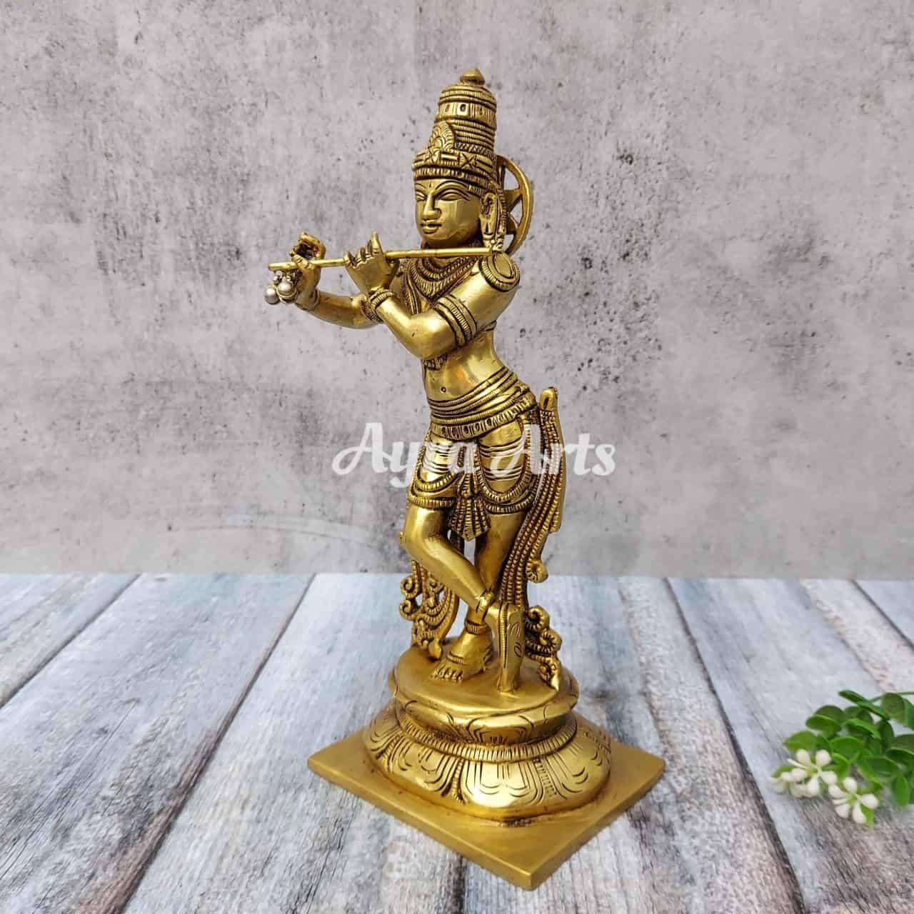 Brass Super Fine Krishna Idol - 10 inch Height | Auspicious Symbol