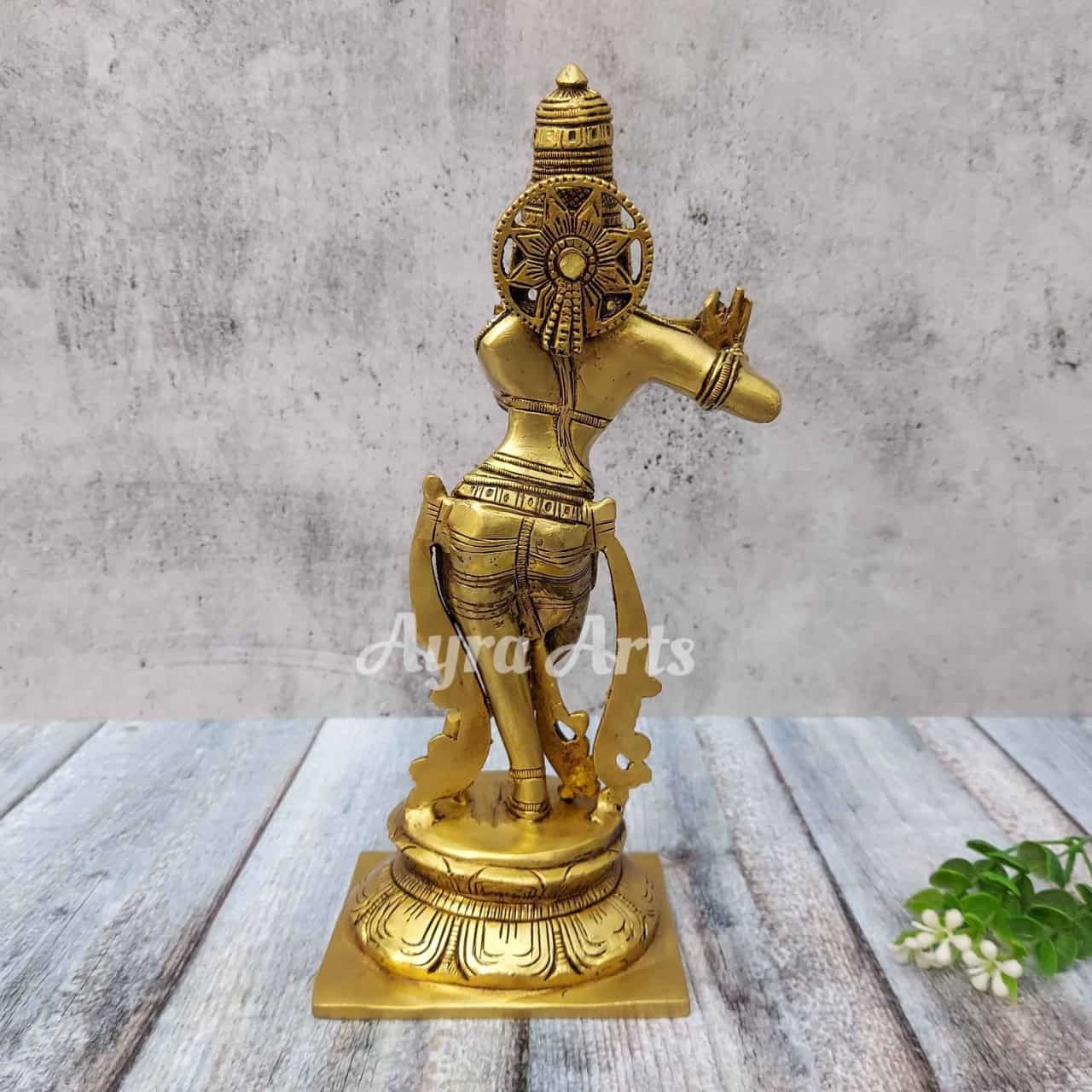 Brass Super Fine Krishna Idol - 10 inch Height | Auspicious Symbol