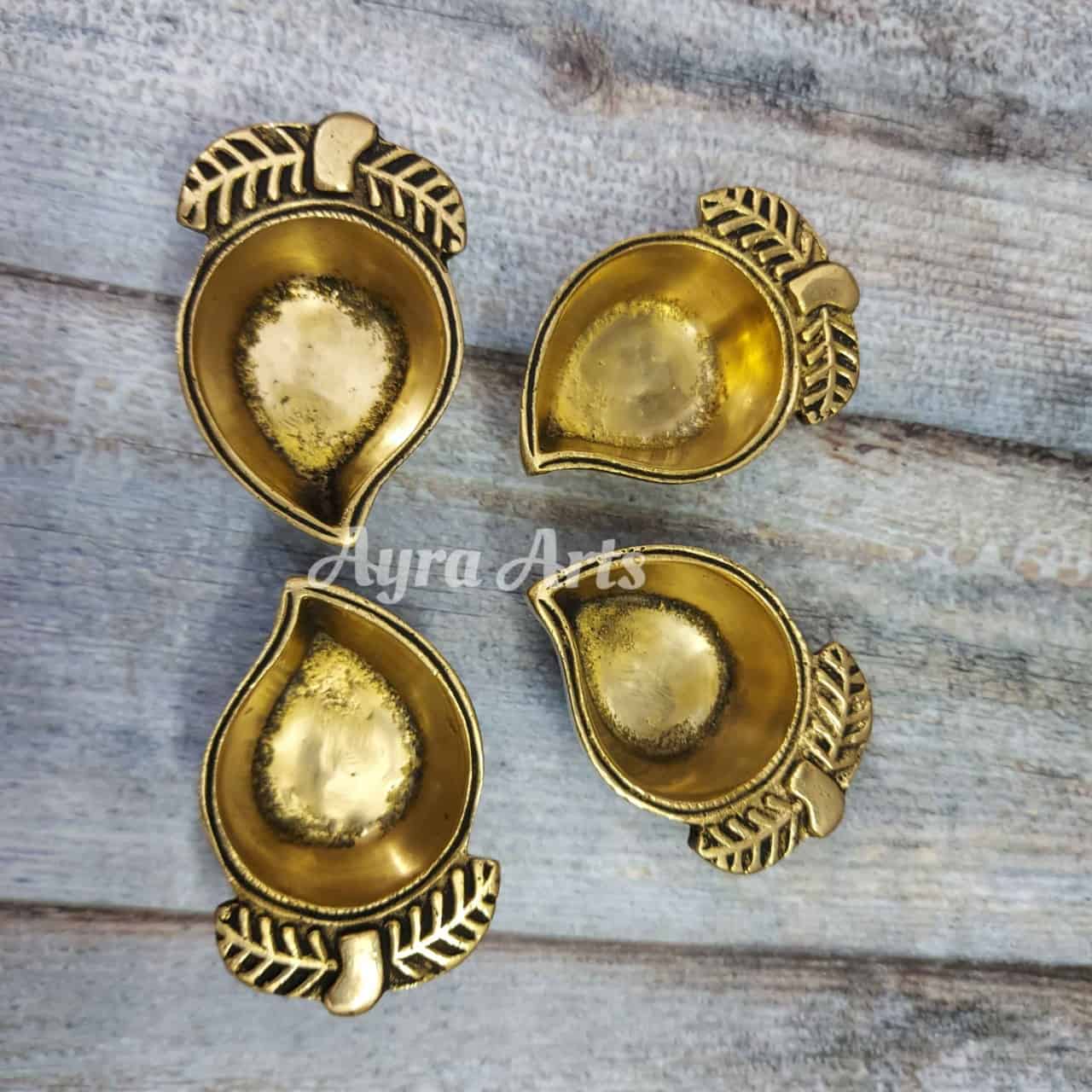 Brass Antique Mango Diya - Pair - 1 inch Height | Vintage Charm