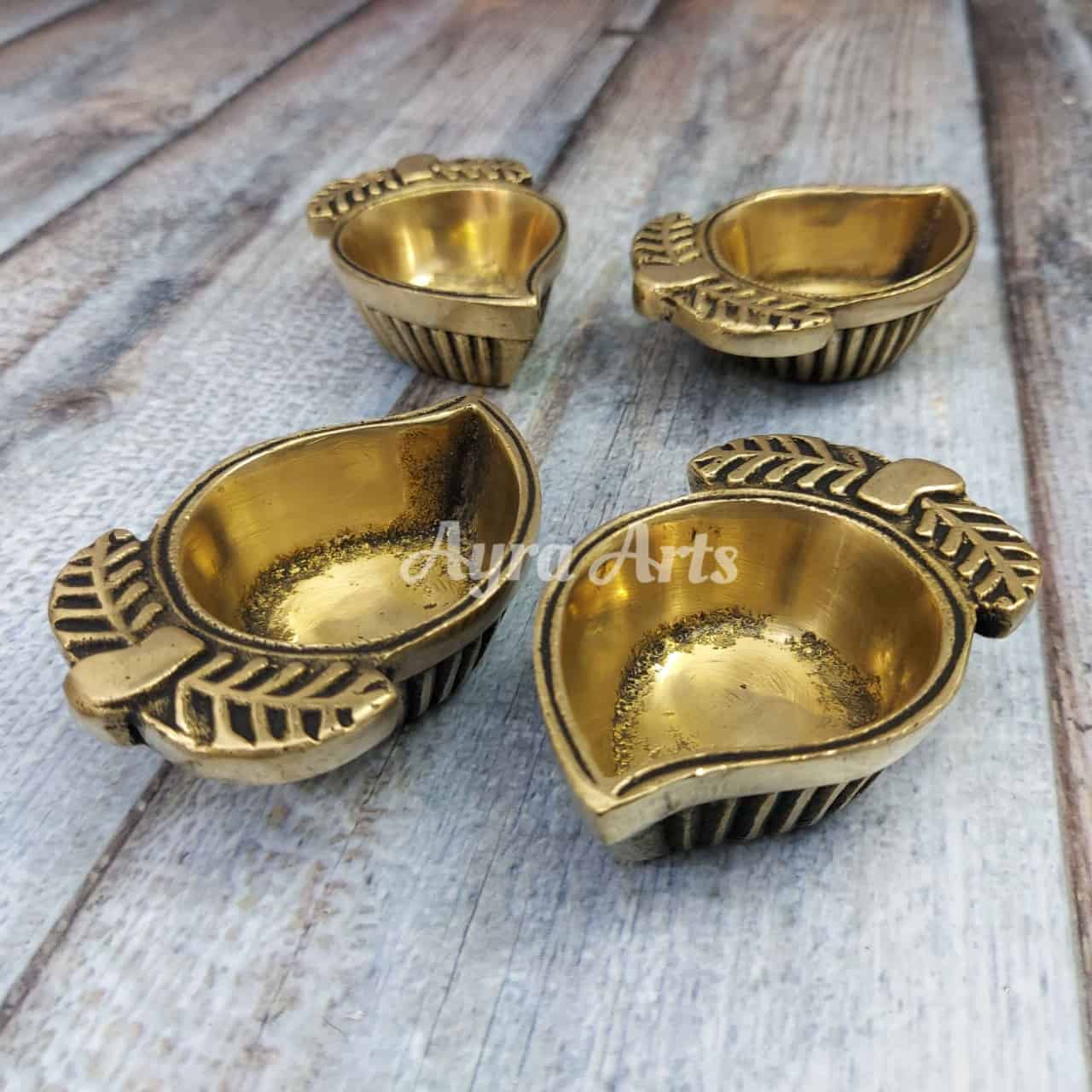 Brass Antique Mango Diya - Pair - 1 inch Height | Vintage Charm