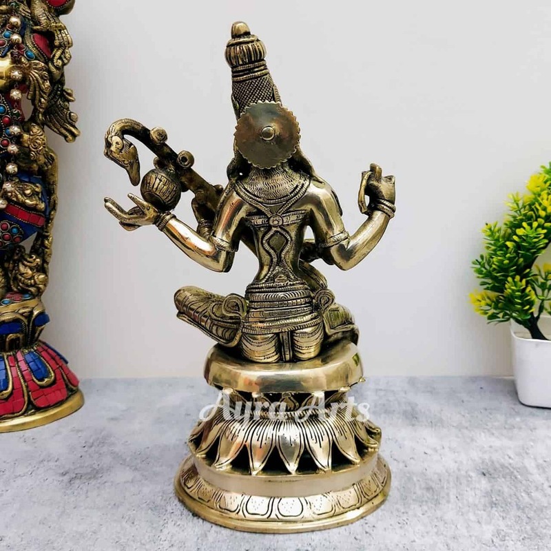 Brass Lakshmi Saraswati Idols - 12.2 inch Height | Divine Blessings and Wisdom