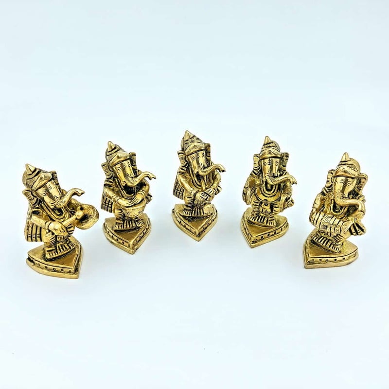 Brass Ganesha Musical Set - 2.8 inch Height | Melodious Devotion