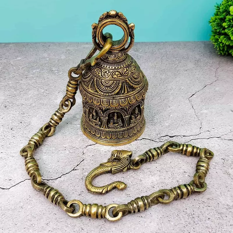 Brass Asta Lakshmi Wall Hanging Temple Bell - 32 inch Height | Auspicious Resonance