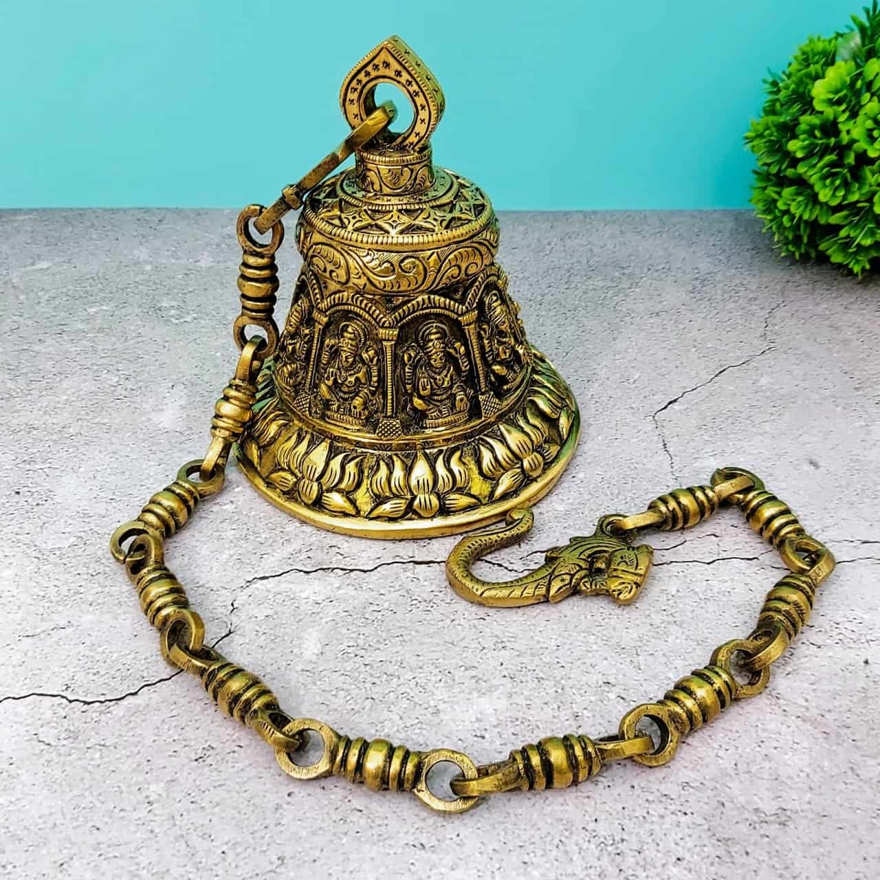 Brass Asta Lakshmi Wall Hanging Temple Bell - 32" Height | Divine Melody