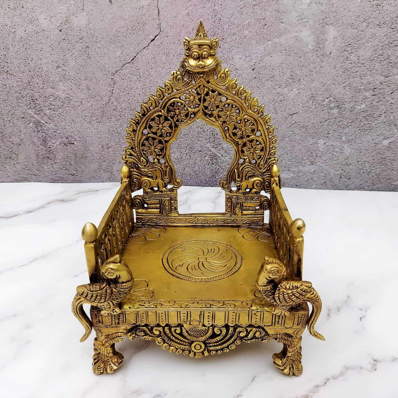Brass Simhasanam, Simhasan, Singhasan - 8 inch Height | Royal Seat