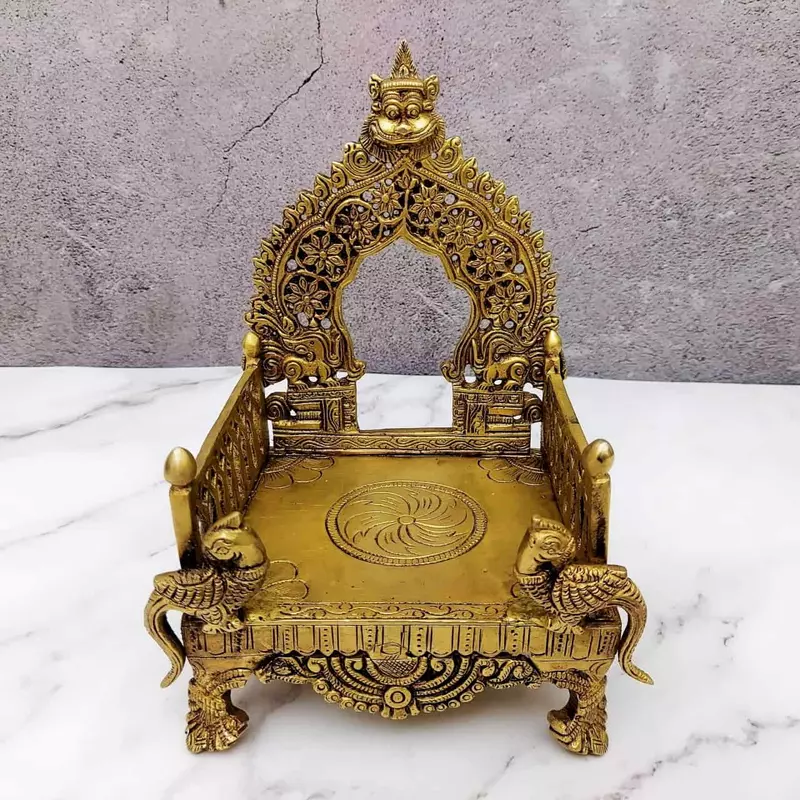 Brass Simhasanam, Simhasan, Singhasan - 8 inch Height | Royal Seat