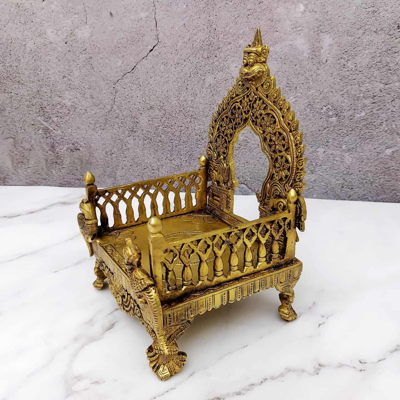 Brass Simhasanam, Simhasan, Singhasan - 8 inch Height | Royal Seat