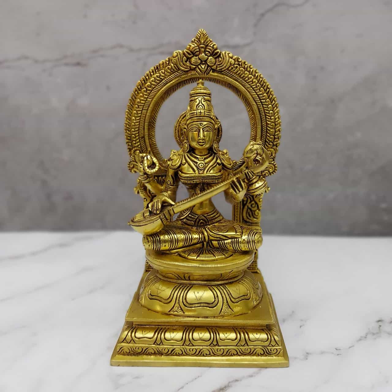 Brass Super Fine Lakshmi Saraswati Ganesha Set - 10.7 inch Height | Divine Trinity