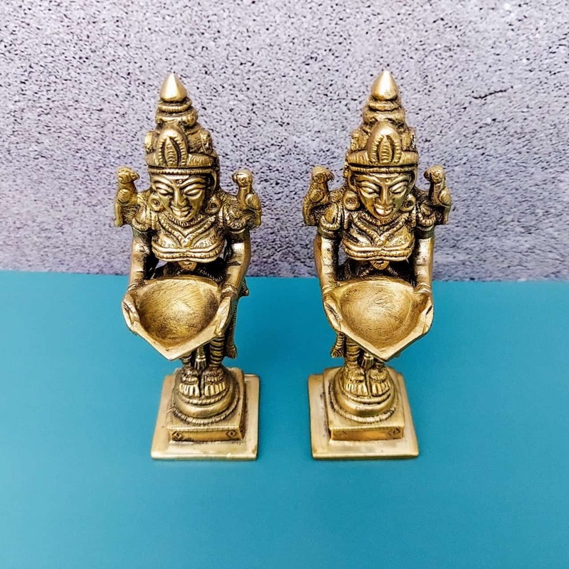 Brass Lady Deep Pair - 5.3 inch Height | Graceful and Radiant Diyas