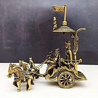 Brass Arjun and Krishna Rath - 7 inch Height | Divine Chariot of Arjuna and Krishna