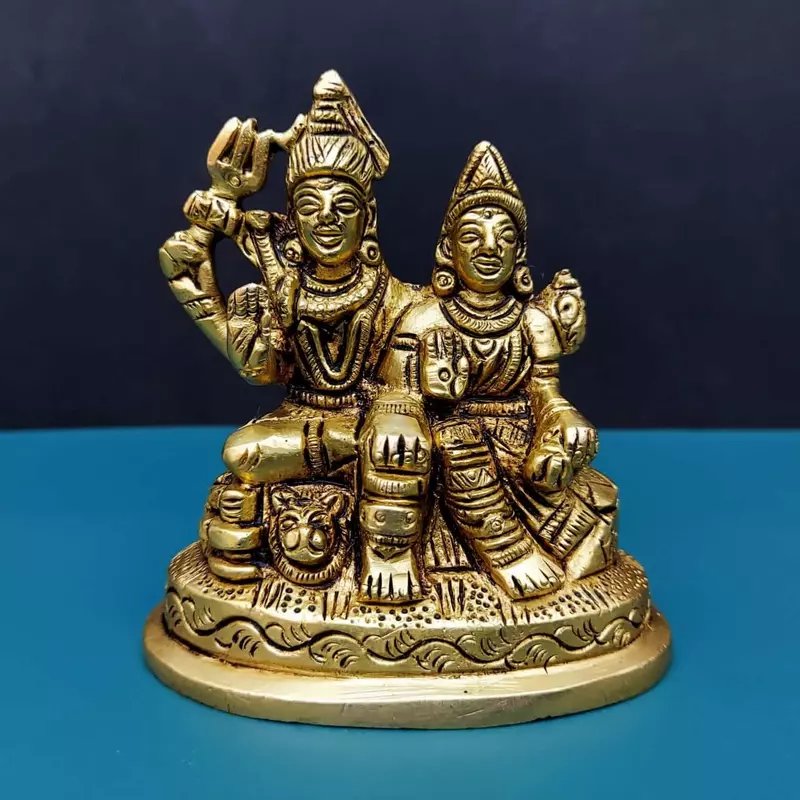 Brass Shiva Parvati - 3.5 inch Height | Divine Union of Lord Shiva and Goddess Parvati