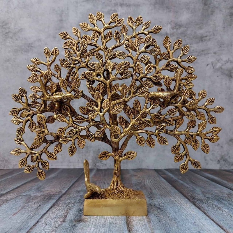 Brass Kalpavriksh Tree with Birds - 11 inch Height | Auspicious Brass Sculpture for Positive Vibes