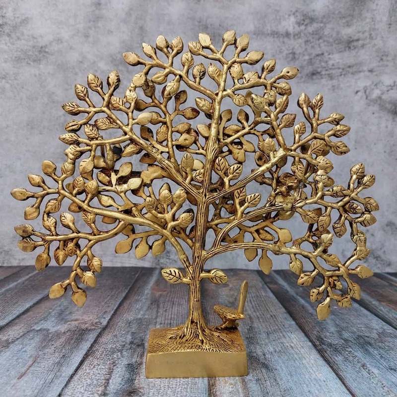 Brass Kalpavriksh Tree with Birds - 11 inch Height | Auspicious Brass Sculpture for Positive Vibes