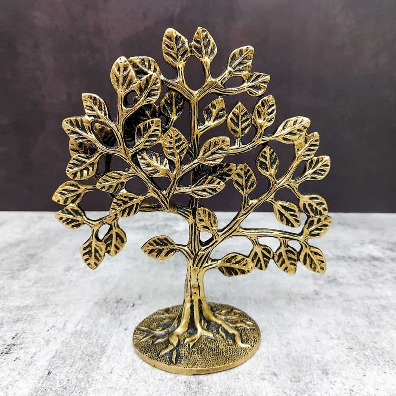 Brass Kalpavriksha Tree Table Decor - 6 inch Height | Premium Brass Table Centerpiece