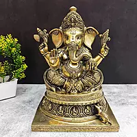 Brass Ganesha Idol - 13 inch Height | Auspicious Brass Ganesha Statue for Pujas