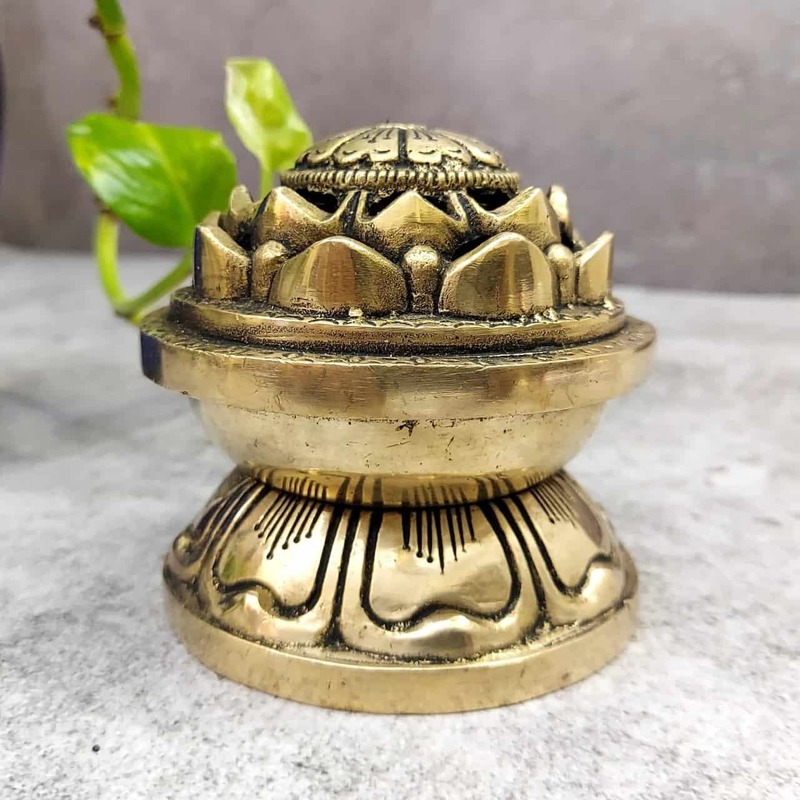 Brass Dhoop Dani - 3.2 inch Height | Traditional Brass Dhoop Dani for Incense Burning