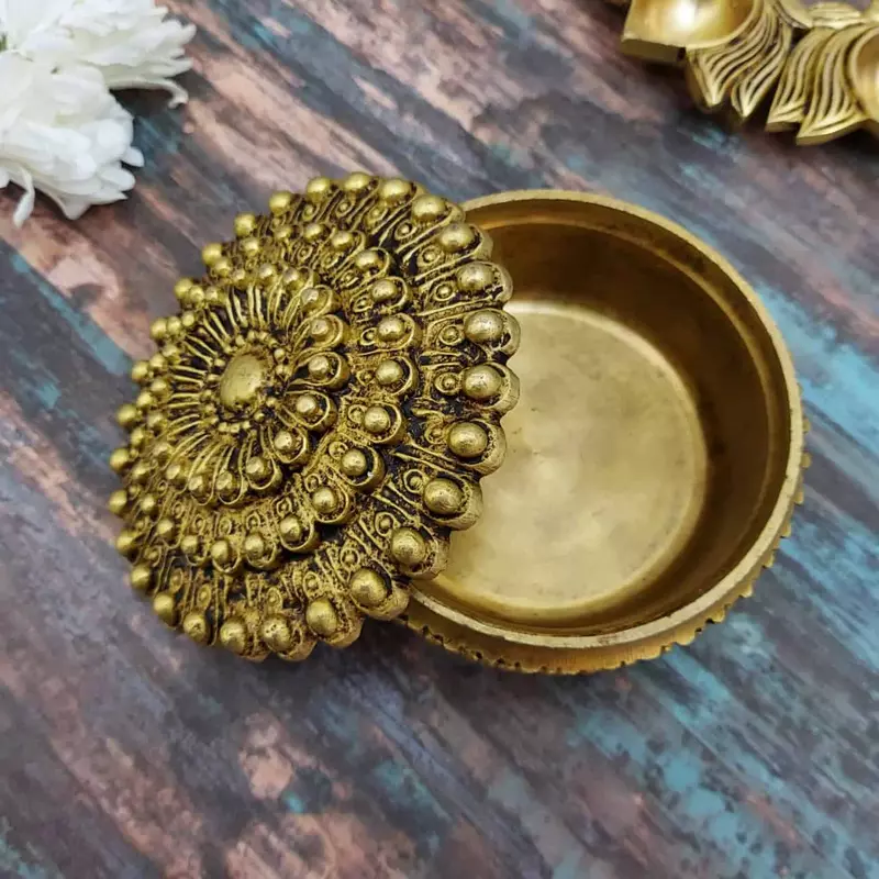 Brass Kumkum Box - 4 inch Length | Traditional Brass Kumkum Box for Rituals and Offerings