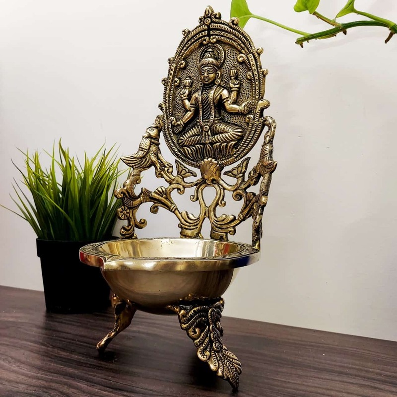 Brass Lakshmi Diya - 11 inch Height | Divine Brass Lakshmi Diya for Auspicious Illumination