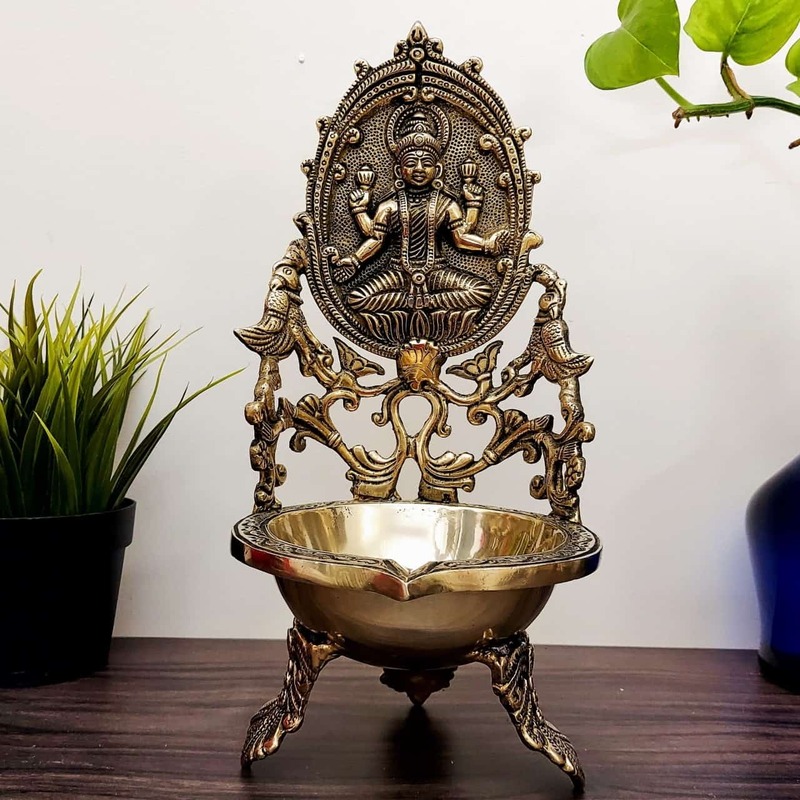Brass Lakshmi Diya - 11 inch Height | Divine Brass Lakshmi Diya for Auspicious Illumination