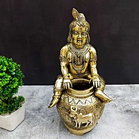 Brass Bala Krishna Sitting on Matka | Pot Krishna - 14 inch Height | Beautiful Brass Bala Krishna Statue