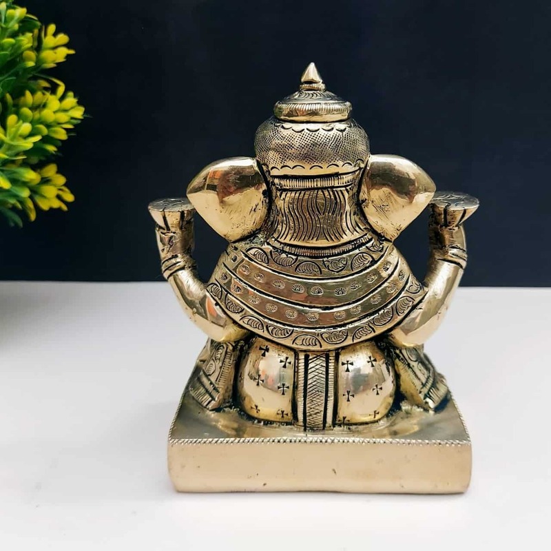 Brass Solid Ganesha Idol - 5.5 inch Height | Sacred Brass Ganesha Statue for Worship