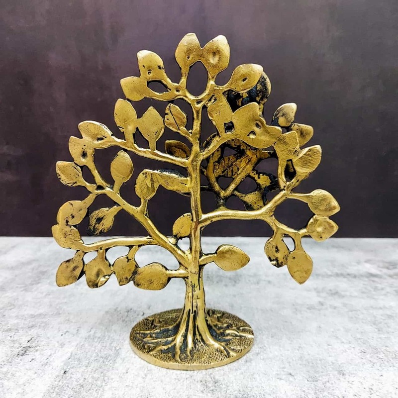 Brass Kalpavriksha Tree Table Decor - 6 inch Height | Premium Brass Table Centerpiece