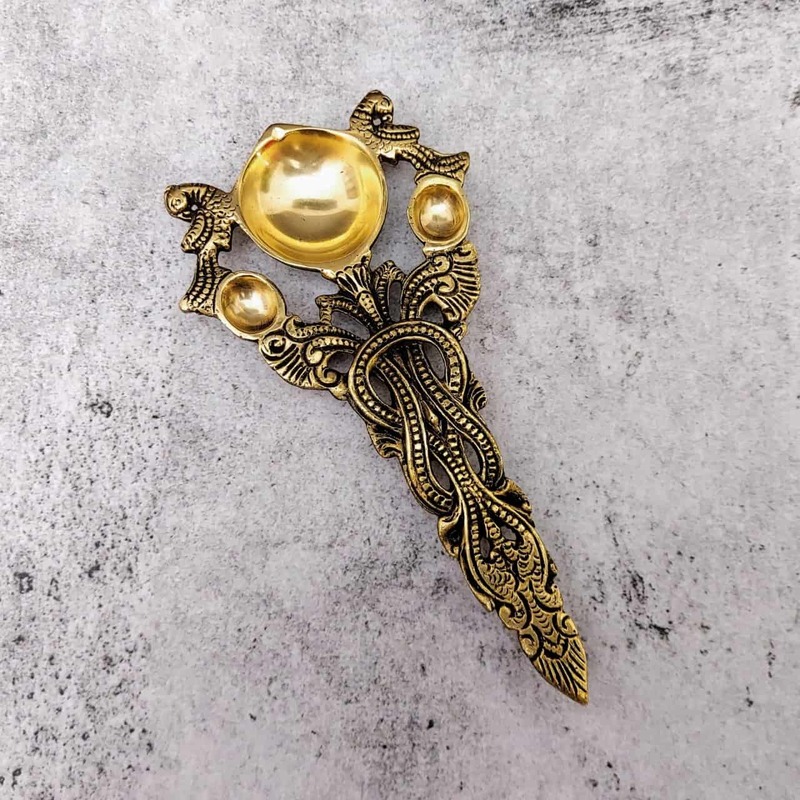 Brass Pooja Spoon | Aarti Spoon - 7.5 inch Length | Sacred Brass Spoon for Ritual Offerings