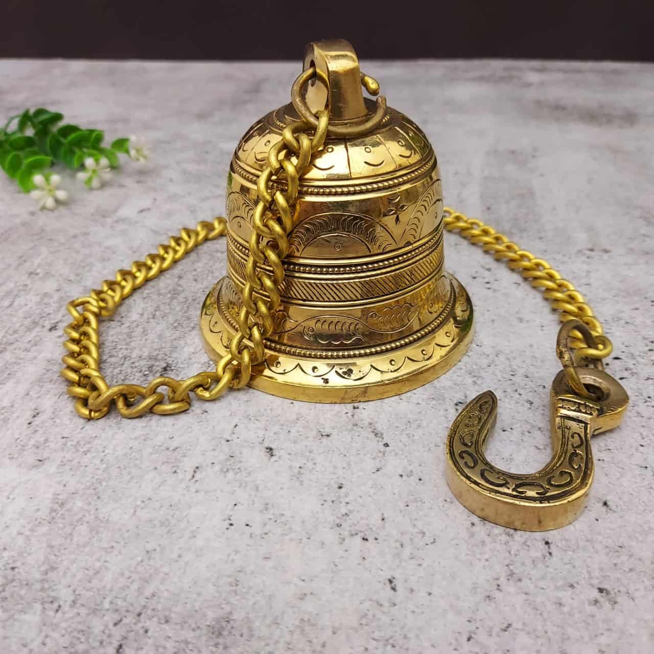 Brass Wall Hanging Temple Bell - 24 inch Height | Traditional Brass Bell for Sacred Spaces
